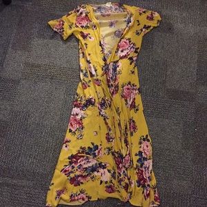 Yellow floral wrap dress!